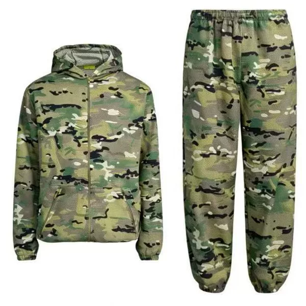 Cross-Border Camouflage Suit for Men, Outdoor Quick-Drying Breathable Sun Protection Mesh Camouflage Hooded Suit