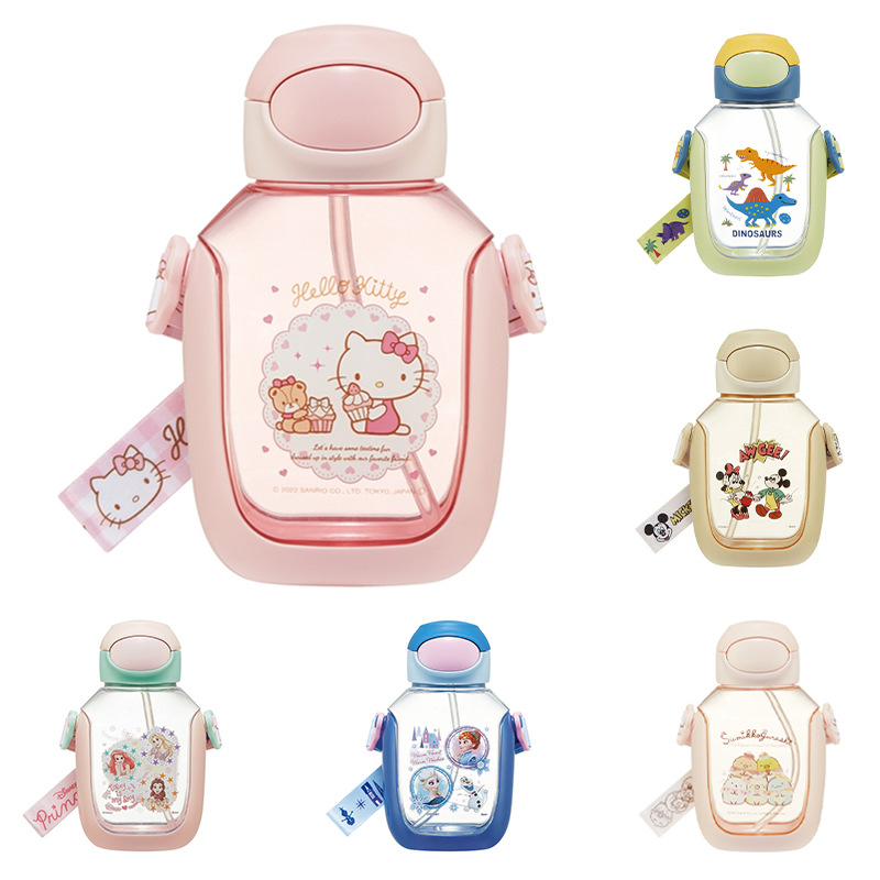 Japanese skater Winnie the Pooh Caterpillar Mickey children's double handle straw cup water cup baby learning drinking cup