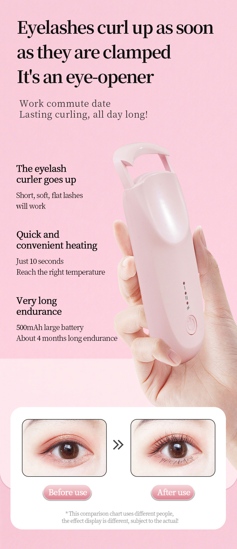 Cross-Border Wide-Opening 5th Generation Electric Heated Soft Rubber Eyelash Curler Long-Lasting Styling Universal Curling Portable Eye-Fit Type Beginner Recommended