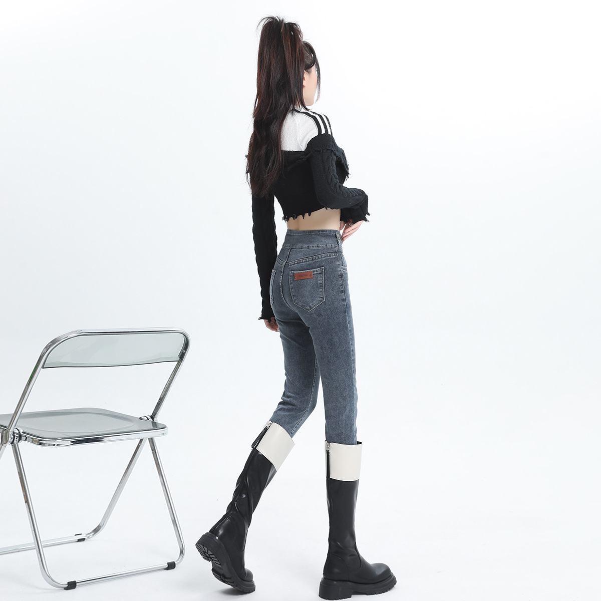 实拍小脚牛仔裤女高腰春季新款百搭显瘦显高弹力紧身铅笔靴裤