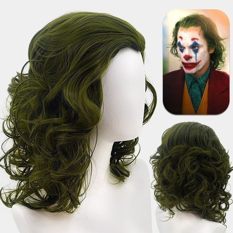 Anime Wig Movie Clown Joker Arthur Fleck Mixed Green Short Curly Hair Cosplay Anime Wig Green Hair