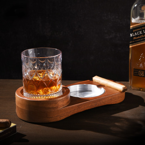 Creative wooden bar and restaurant ashtray and whiskey glass holder, two-in-one glass stand and glass storage box