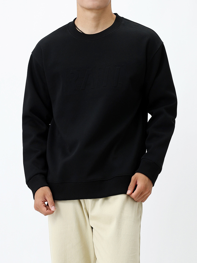 Marca de marea letras estampadas pesadas camisetas de hombre otoño-invierno 2025 nuevo estilo primavera- Otoño cuello redondo suelto manga larga manga manga larga