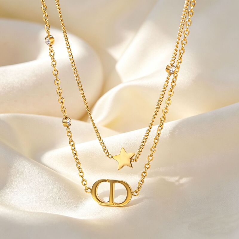 【All-Titanium Steel】Amazon's Cross-Border Bestseller, Fashionable European and American Letter Double-Layer Necklace, Stylish, Light Luxury, and High-End Feel