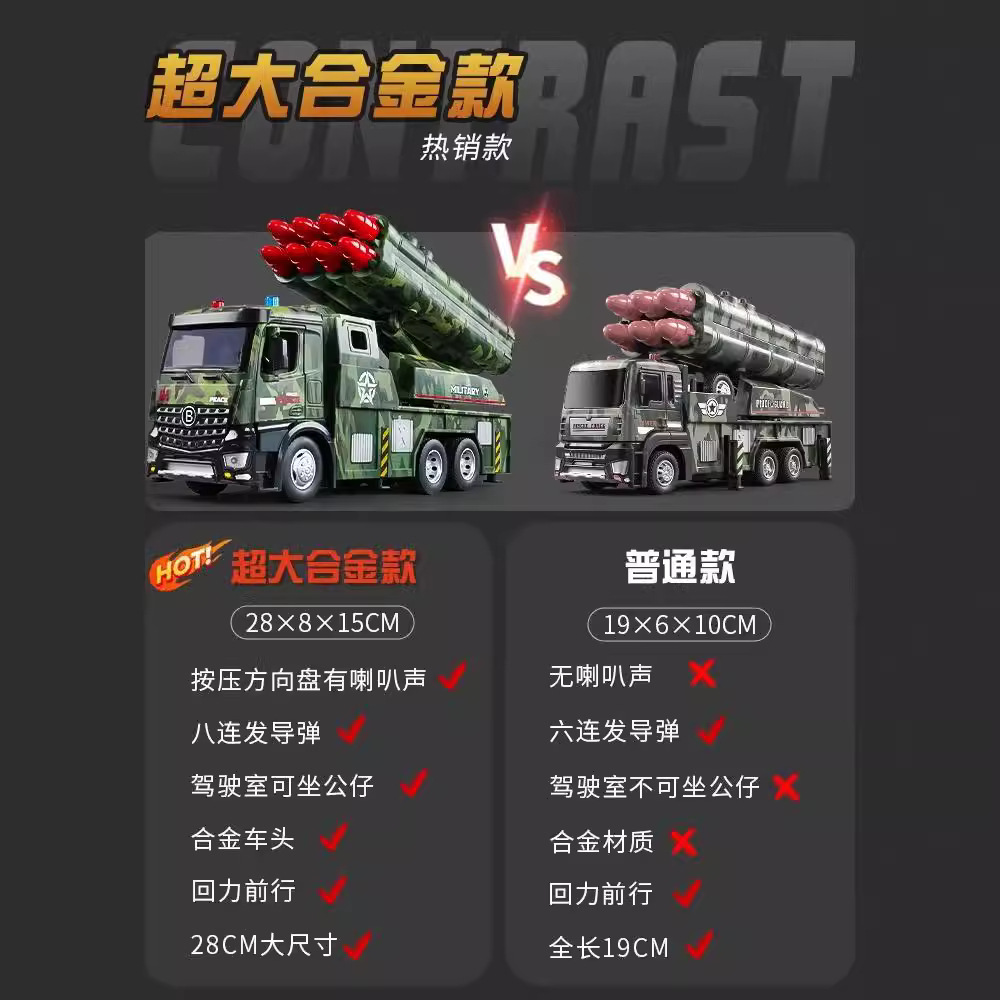 대형 합금 미사일 자동차 장난감 소년 로켓 대포 발사 군사 모델 탱크 어린이 장갑 장난감 자동차