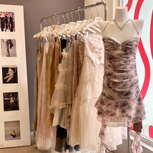 韩版新款仙女吊带连衣裙女夏季感气质收腰显瘦大摆裙雪纺A字长裙