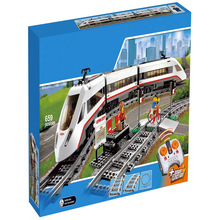 中国城市系列遥控高速客运火车人仔积木拼装益智儿童玩具男孩礼物