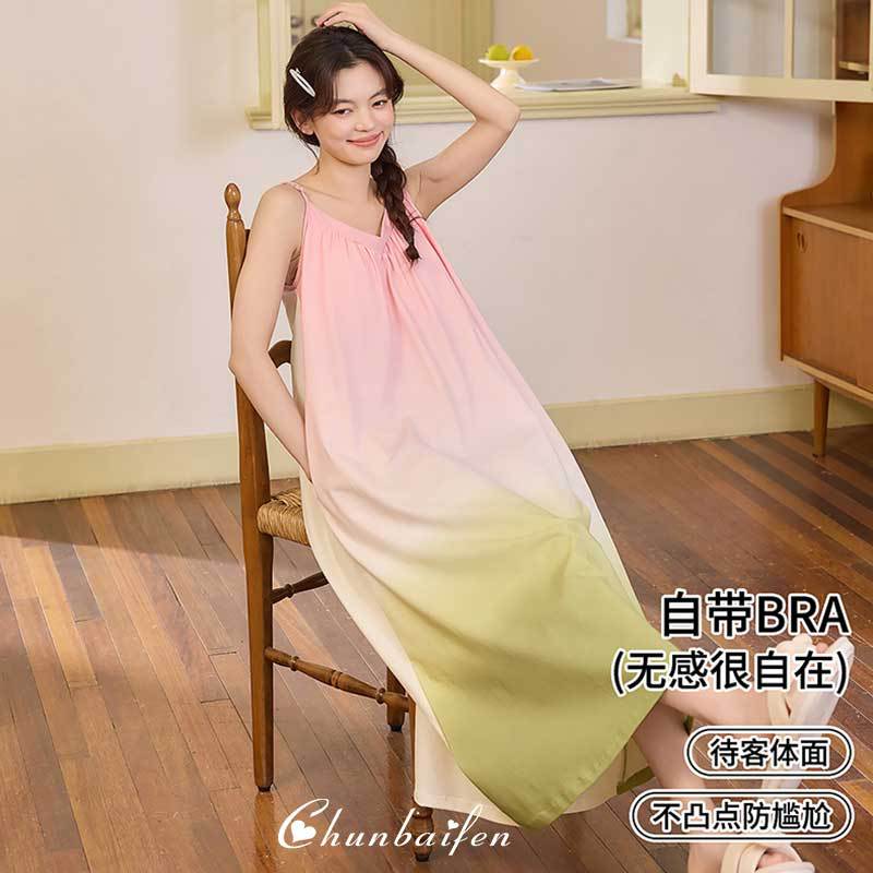 2026新款吊带睡裙甜美少女可爱套头带胸垫爽棉纯棉家居服休闲睡衣