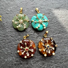 天然石玛瑙水晶大花朵30mm吊坠 天然绿东陵锁骨链 绿松石挂件跨境