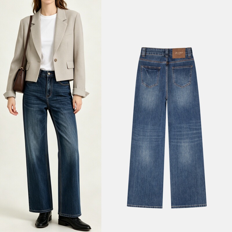 Vintage Blue Distressed Washed Narrow Wide-Leg Jeans for Women 2026 High-Waisted Loose Slimming Versatile Stretch Straight Pants Vintage Blue Distressed Washed Narrow Wide-Leg Jeans for Women 2026 High-Waisted Loose Slimming Versatile Stretch Straight Pants