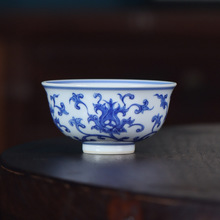 记石柴窑 手绘青花西蕃莲主人杯单杯仿古高端手工茶具景德镇陶瓷