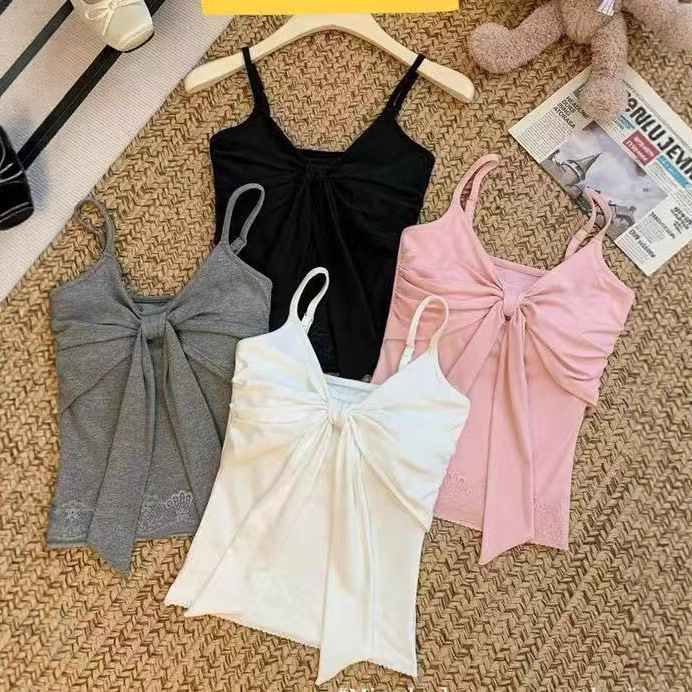 2025 New Autumn Clothing Pure Lust Style Inner Strap Tube Top Vest New Style Vest with Breast Pad Bow Top