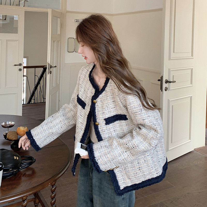 Real Shot French Contrast Color Edge Small Chanel Style Coat 2025 New Elegant Socialite Style Short Tweed Top