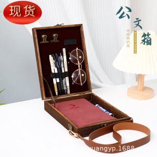 Spot Wooden Writer Messenger Box Portable Satchel Writer Series Storage Wooden Box Messenger Box Strap Briefcase