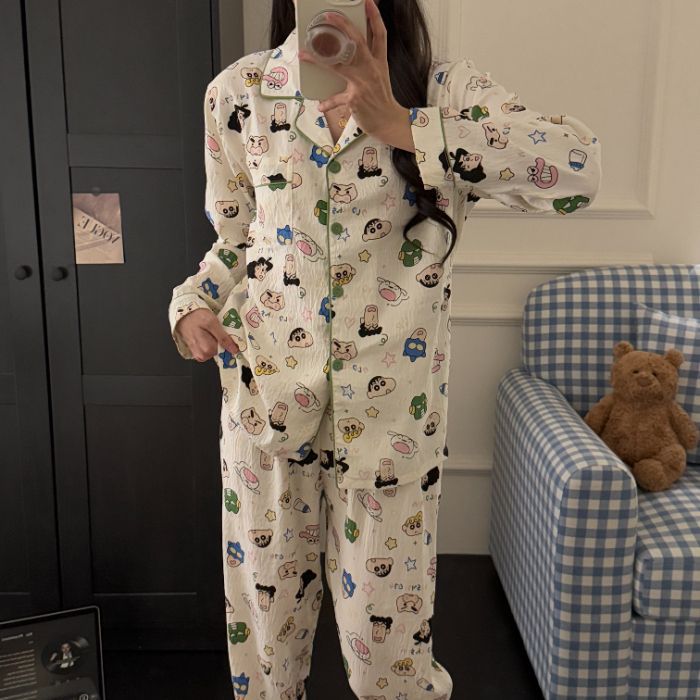 Venta al por mayor transfronteriza en vivo estilo caliente otoño dulce dibujos animados nubes algodón pantalones de manga larga pijamas traje de estudiante servicio a domicilio