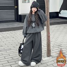 女童韩版条纹宽松套装中大童秋冬新款可爱小企鹅呆萌长袖两件套潮