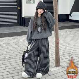 女童韩版条纹宽松套装中大童秋冬新款可爱小企鹅呆萌长袖两件套潮