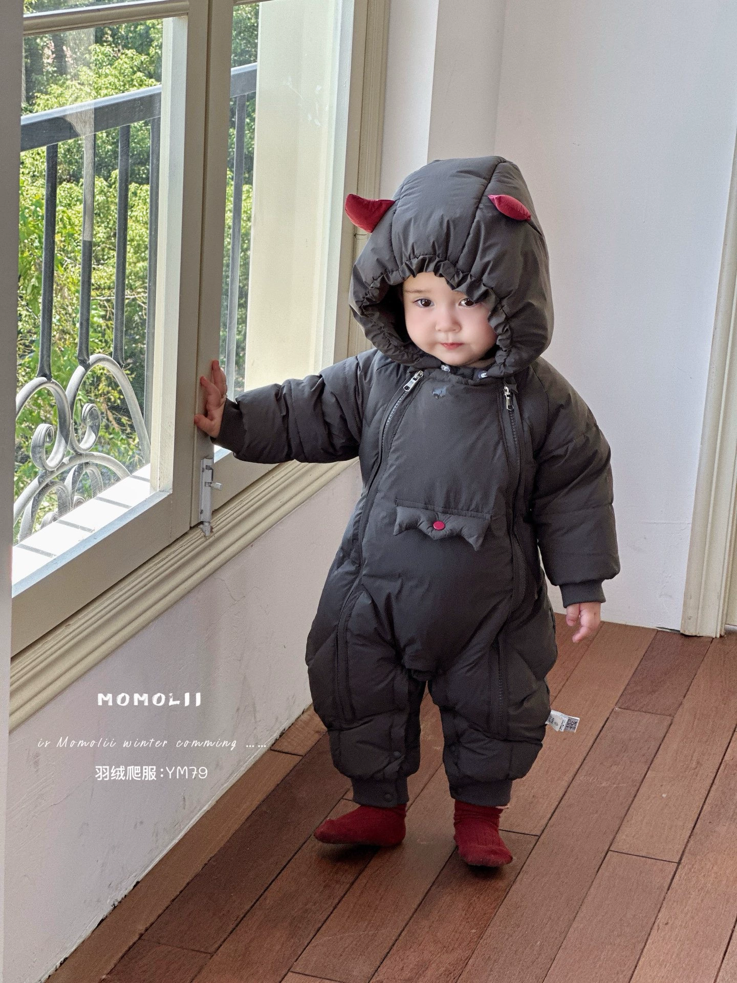Детский cute overall with down, velvet keep warm bodysuit to go out, duck down