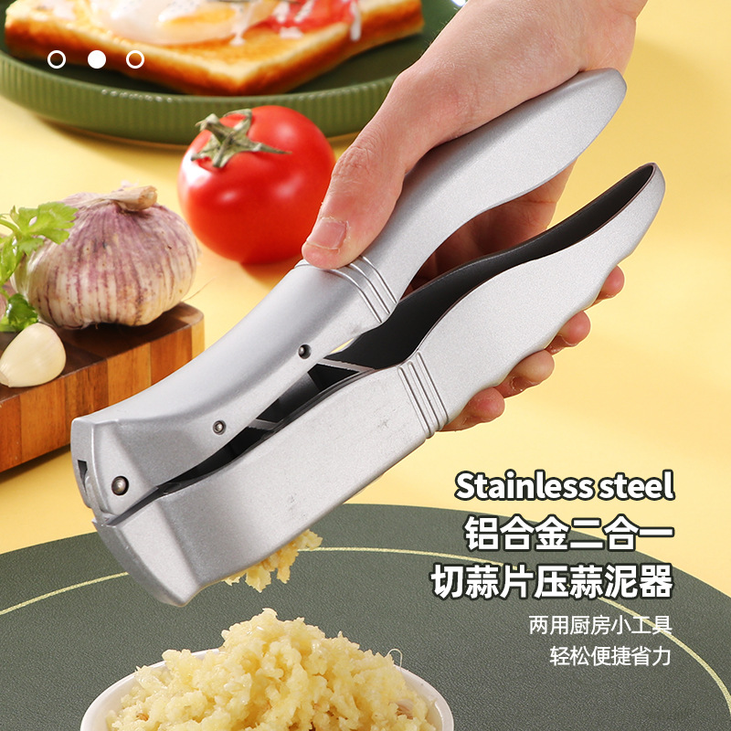 Aluminum Alloy Garlic Press Multi-purpose Function Garlic Mashed Clamp Slice Press Clamp Garlic Peeler Household Slicer