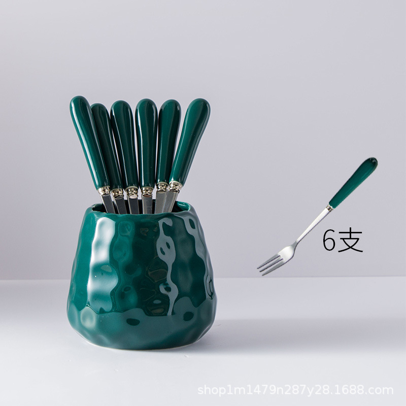 Creativo lindo Tenedor de fruta de cerámica de acero inoxidable palo de fruta Tenedor de postre de los niños del hogar pequeño tenedor traje de comer fruta