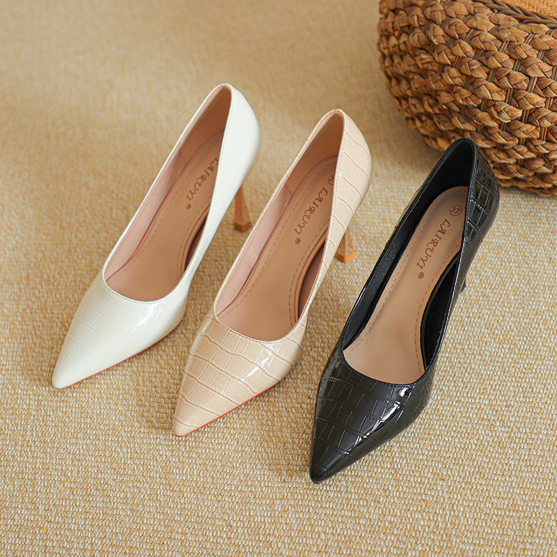 31-44 Size Jey Pointed Toe Shallow Stiletto Heel New French Women's Shoes Patent Leather Elegant Single Shoes High Heels