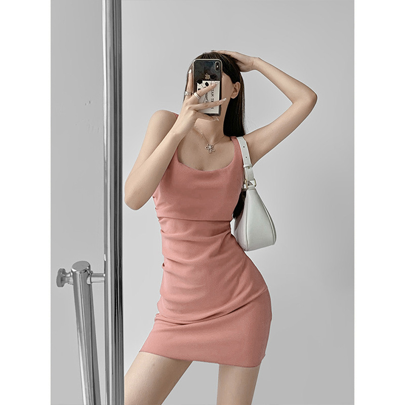 Antinglu 2025 summer new hot girl suspender cotton dress irregular pleated square collar suspender hip skirt