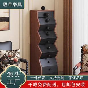 Vintage-Style Solid Wood Five-Drawer Cabinet Entryway Retro Storage Cabinet Internet-Famous Living Room Storage Cabinet Wholesale