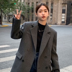 Large size women's retro British wind woolen cloth suit women's winter 2022 New slightly fat MM woolen coat [0827