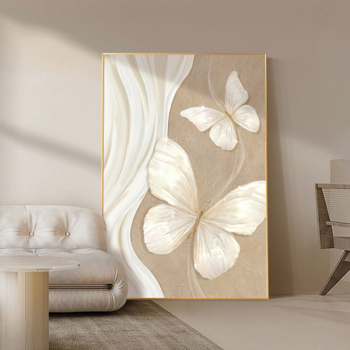 French Cream Style Living Room Decor Painting, High-End Bedroom Wall Art, Rustic Wood Butterfly Sofa Background Wall Hanging