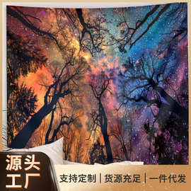 亚马逊彩色森林外贸居家房间挂布高级感背景布挂毯卧室客厅横幅