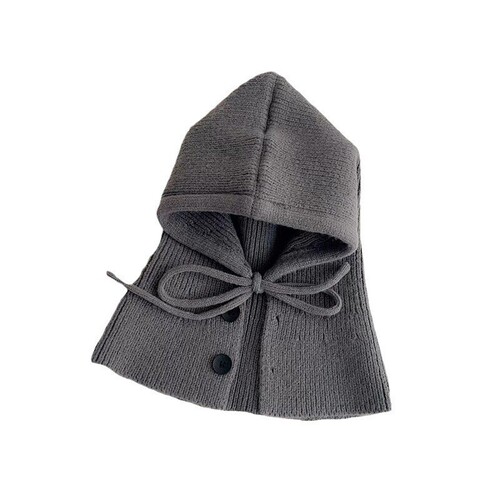 Korean Style Versatile Windproof Button Scarf Hat Windproof Ear Protection Warm Hooded Cap for Women Knitted Balkara Hat