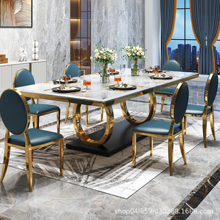 Marble Dining Table Home Luxury Stone Simple Modern Rectangular Light Luxury Dining Table Nordic Club Slate Dining Table and Chairs