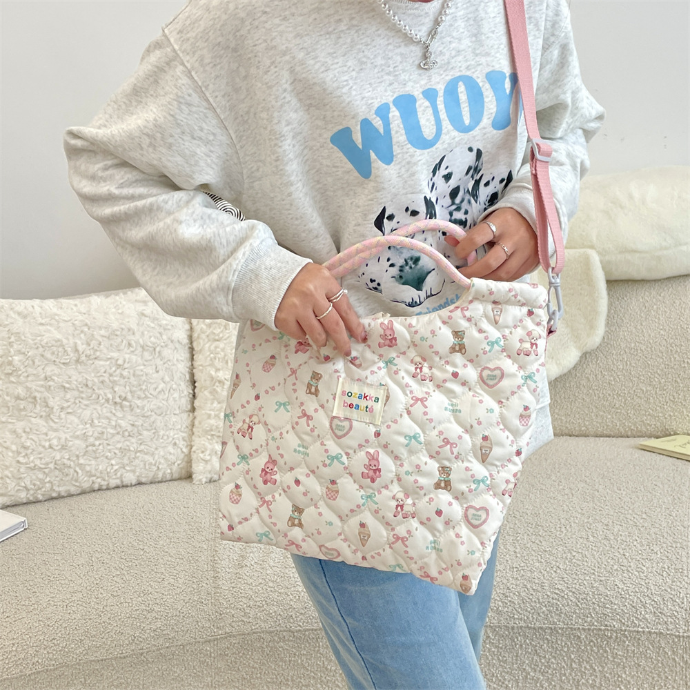 Mala de ombro acolchoada para mulher estilo coreano tote cartoon_voghion.com