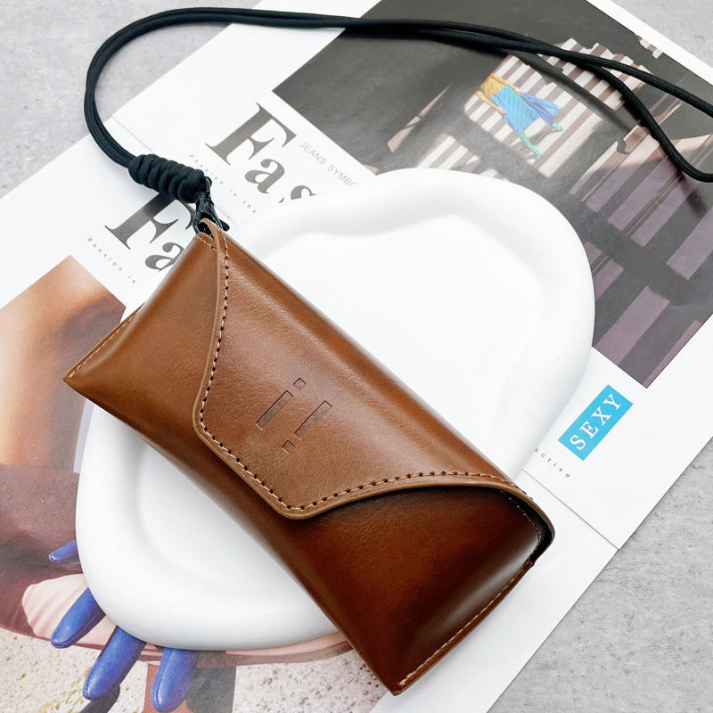 Premium Sunglasses Case] Export-Grade Men's and Women's Brown Gray Sunglasses Case Leather Portable Hard Anti-Pressure Storage