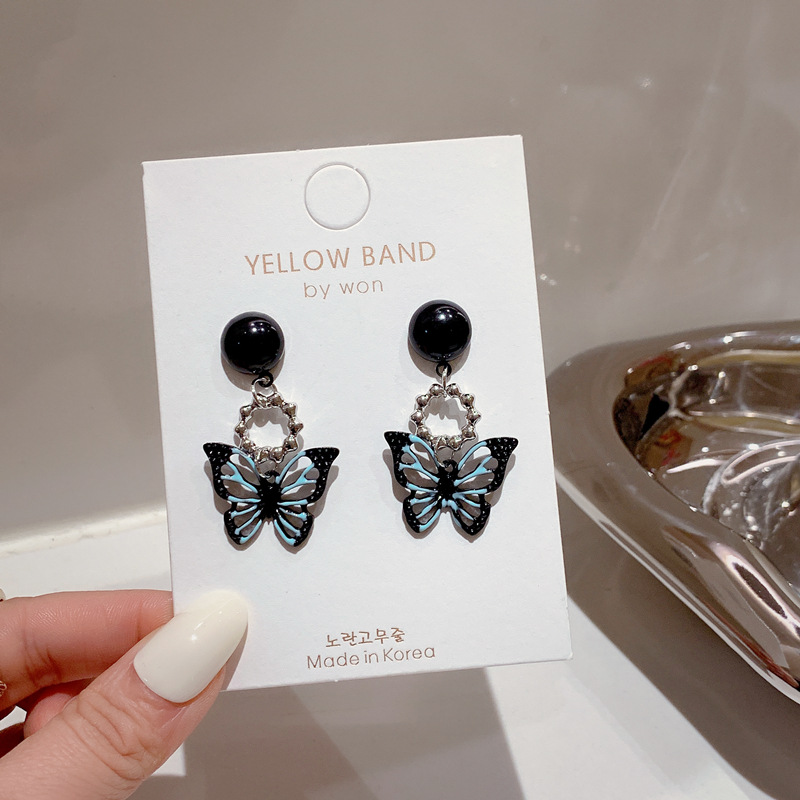 fashion black butterfly pendant alloy earringspicture1