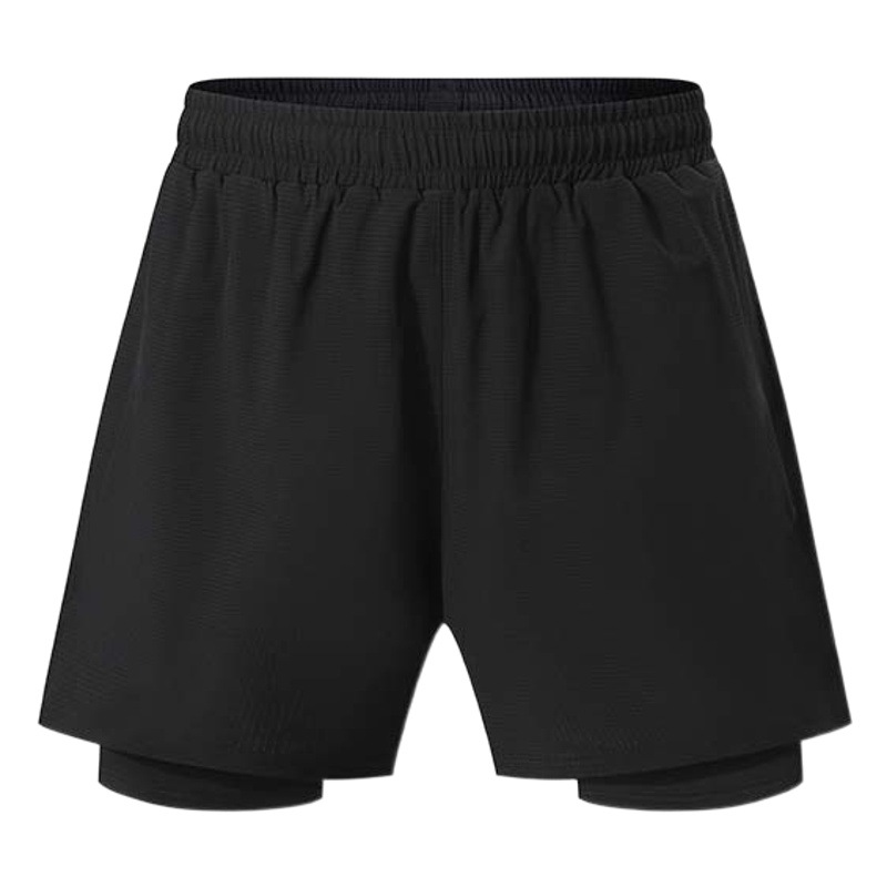 Pantalones cortos de secado rápido de doble capa para hombres de verano fitness pantalones de entrenamiento multibolsillos transpirables de alta elasticidad en stock al por mayor