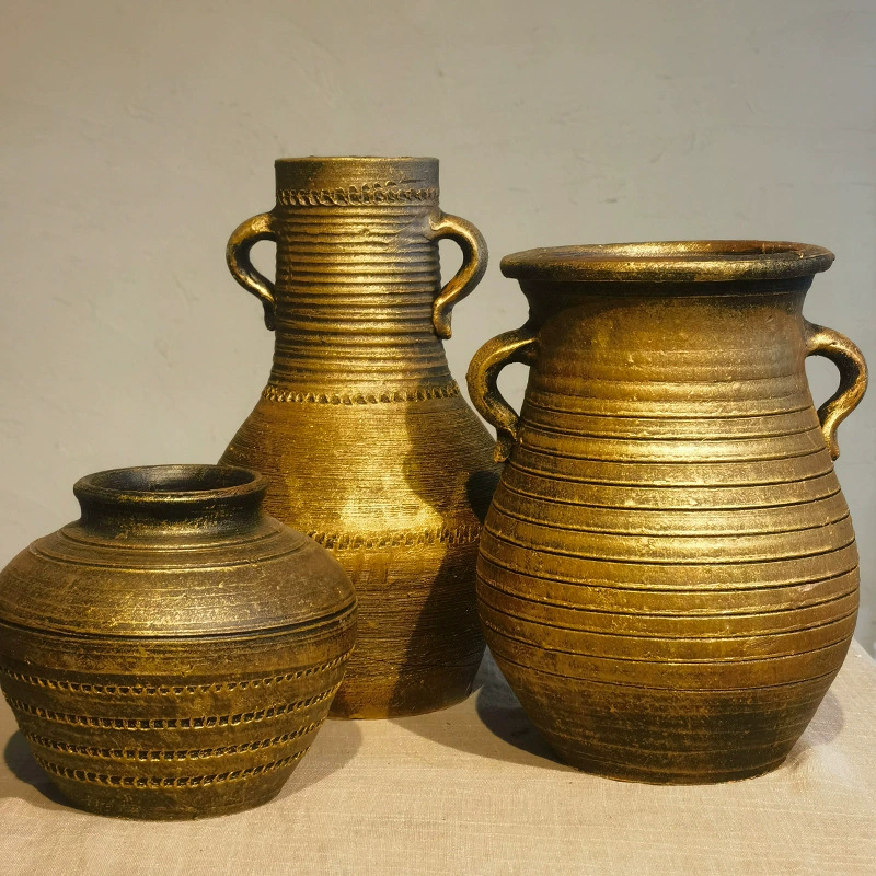 Золотые винтажные глиняные горшки глиняные вазы керамические украшения цветочные горшки для гостиной украшения большой калибр цветочная композиция для украшения гостиной