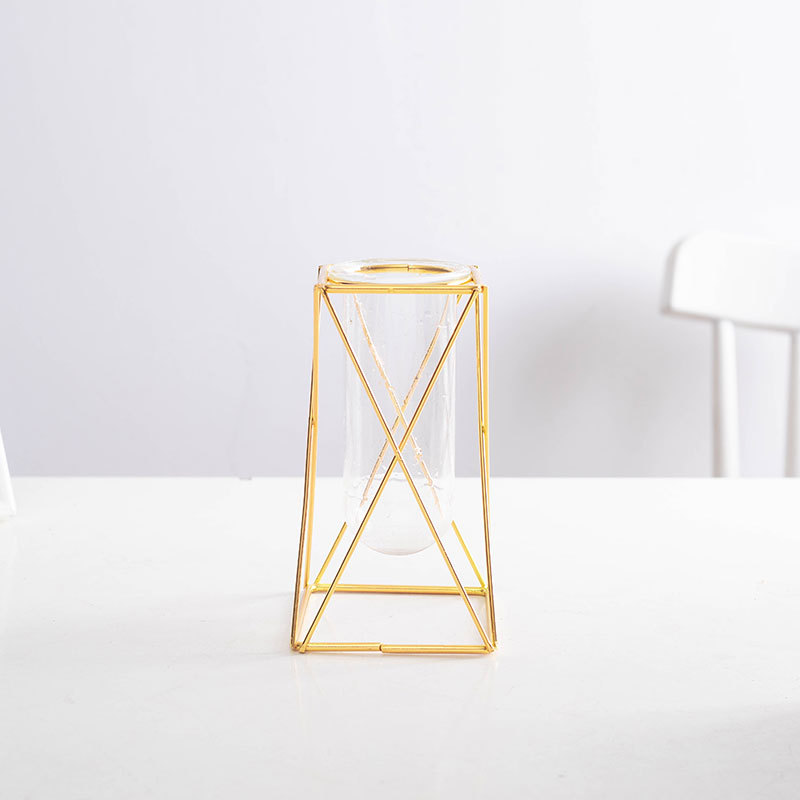 Luz de lujo oro creativo geométrico hierro florero vidrio hidropónico decoración floral Nordic ins decoración Escritorio