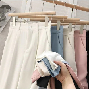 2024 New apricot Wide Leg Women's Summer, Spring and Autumn High Waist Loose Slimming Vertical Straight Casual Trendy Trousers