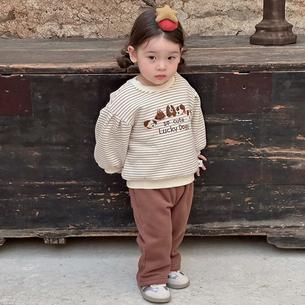 Ropa para niños coreanos, niñas, traje rojo navideño, otoño e invierno, suéter y pantalón de dos piezas para bebés de 1 a 3 años