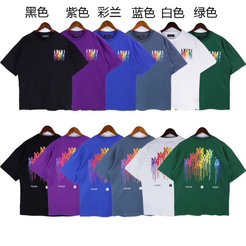 In-Stock Correct Version of the New Amiri. Water Drop Print Round Neck Short-Sleeve Unisex Loose Fit Celebrity Style T-Shirt Short-Sleeve