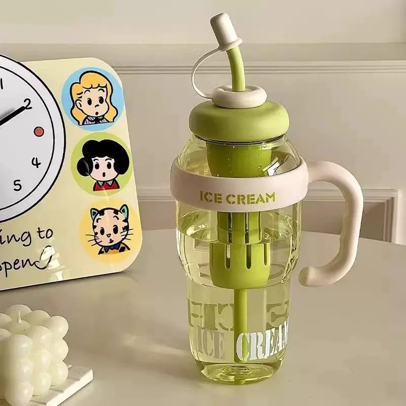 Large-Capacity Ice Cup with High-Looking Handle, Convenient Big Mac Water Cup, Tea Strainer, Scented Tea Straw Cup, Lucky Belly Cup