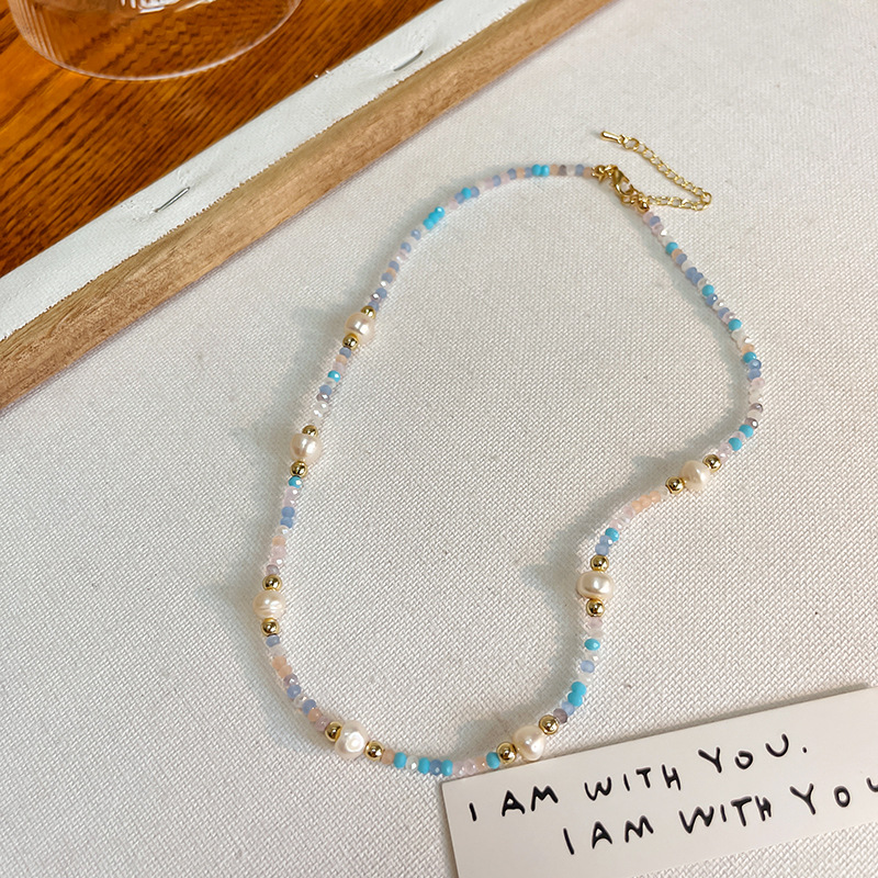 INS color caramelo con cuentas collar apilado vintage contraste color barroco perla Tulip colgante clavícula cadena femenina