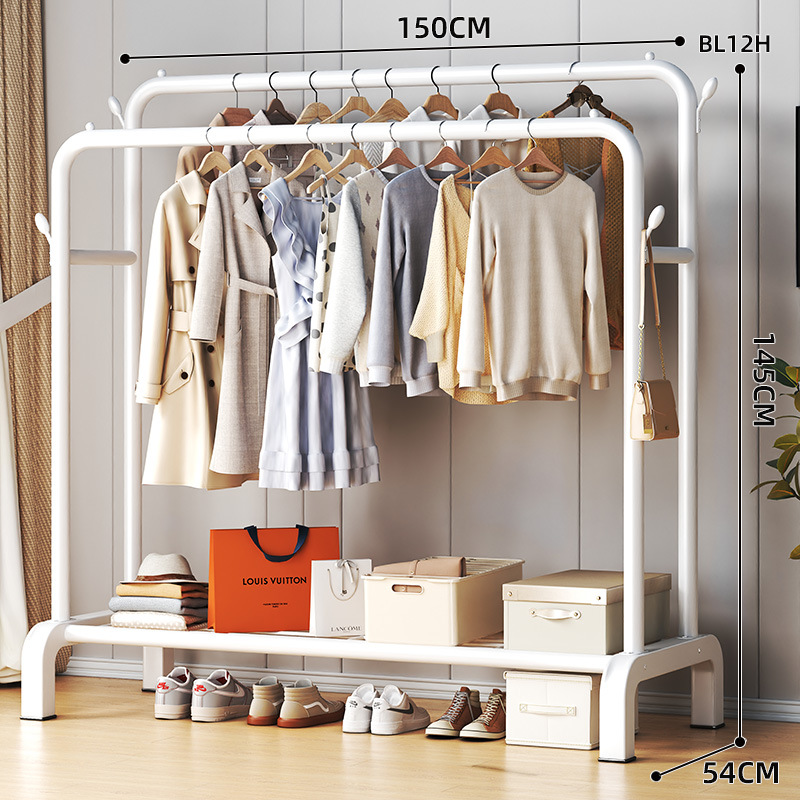 옷걸이 4개가 포함된 이중 극 150cm 흰색 수납 선반