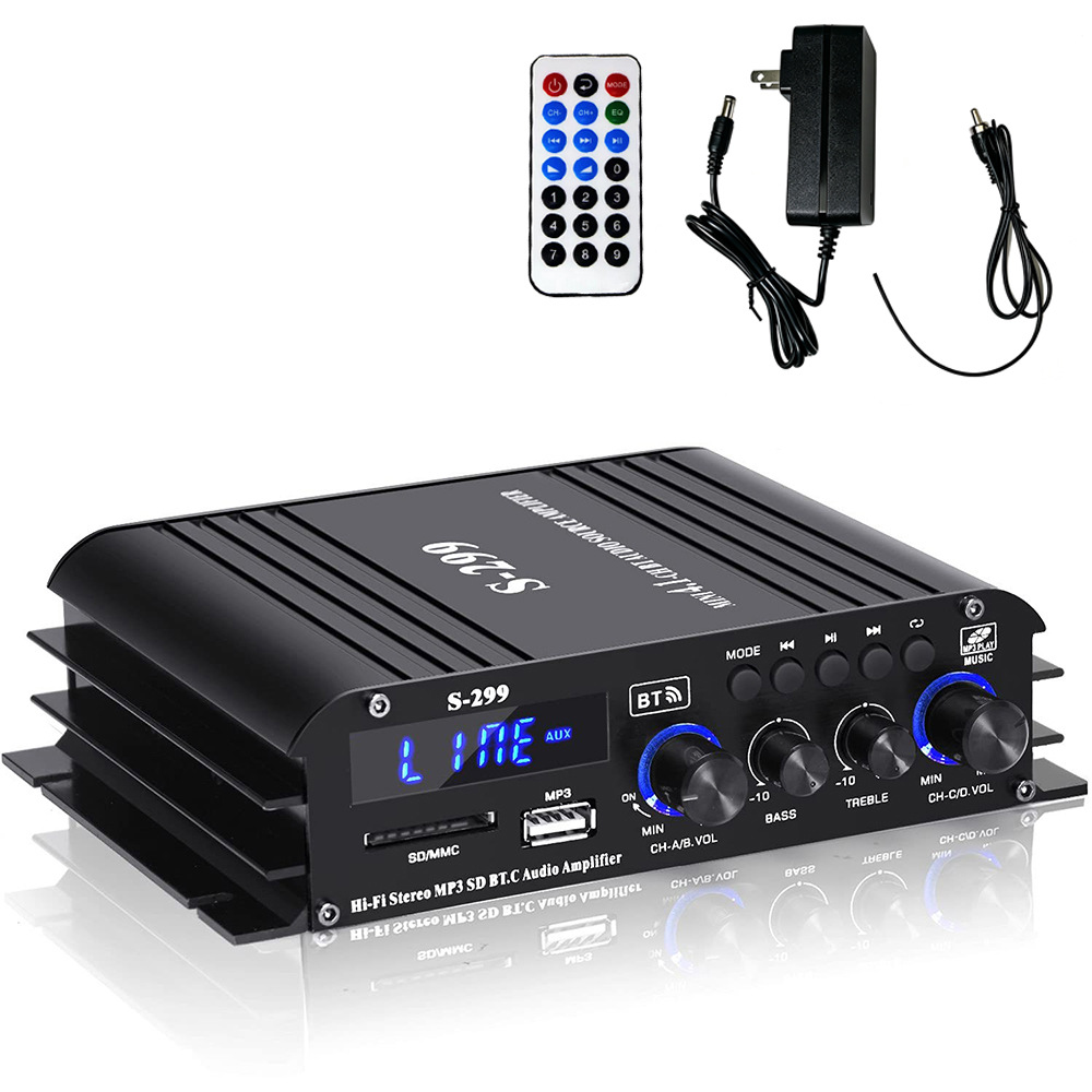 US Standard 4.1 Channel Home and Car Amplifier with Bluetooth, USB, Card Slot, and Subwoofer S299