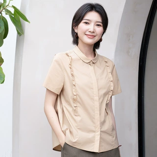 YUN韫2026夏季新款文艺复古短袖衬衫女翻领日系上衣宽松短袖衬衫
