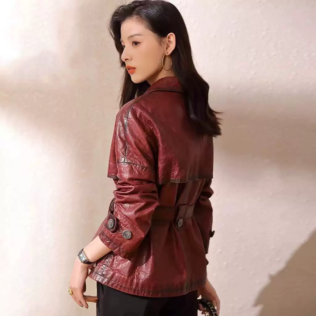 Autumn trench coat, genuine leather