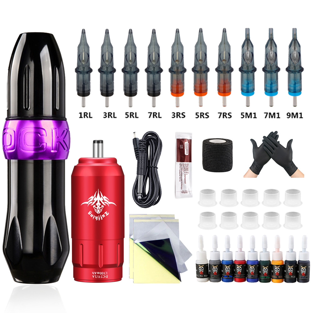 Venta caliente transfronteriza máquina de tatuaje traje conjunto completo herramienta de tatuaje línea de corte máquina de niebla combinación DC fuente de alimentación inalámbrica