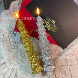 跨境工厂批发圣诞仿真松树造型创意电子蜡烛石蜡氛围装饰摆件礼物