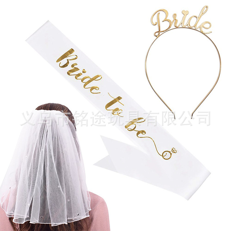 Partido único europeo y americano novia velo novia para ser bronceado correa de hombro etiqueta con traje insignia